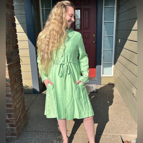 60s MOD Mint Green EMMA DOMB Dress / Coat Set - Vintage 1960s Dress size 14 - Picture 10 of 10